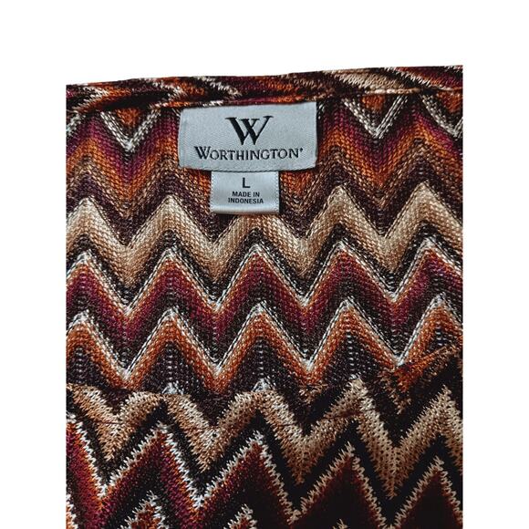WORTHINGTON Chevron Zig Zag Top Blouse‎ Large Brown Tones Neutral Artsy Career - Picture 4 of 10